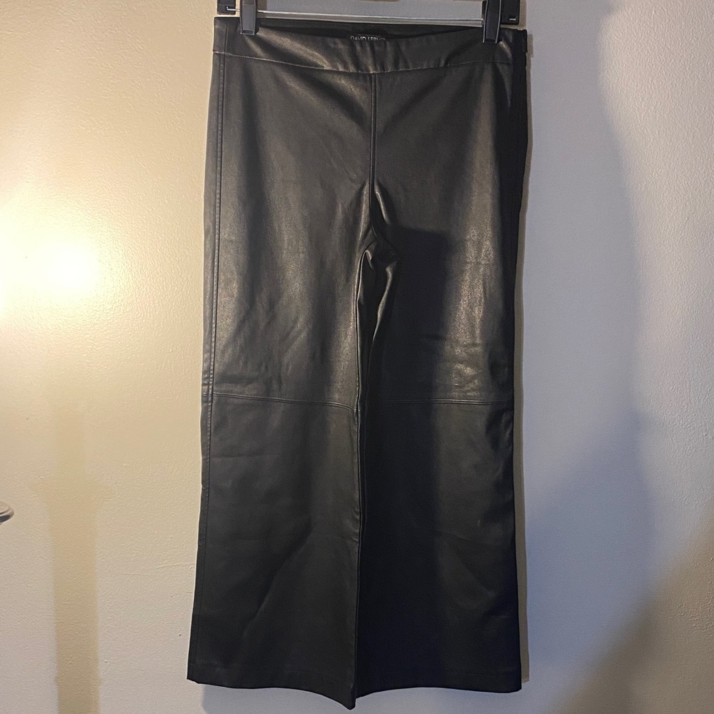 David Lerner Black Faux Leather Flared Pants